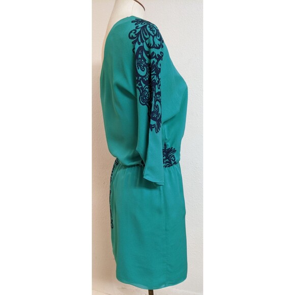 NWT~TIBI 100% Silk Teal Green w/Blue Design One-Shoulder Party Occasion Dress  4 - Picture 5 of 11